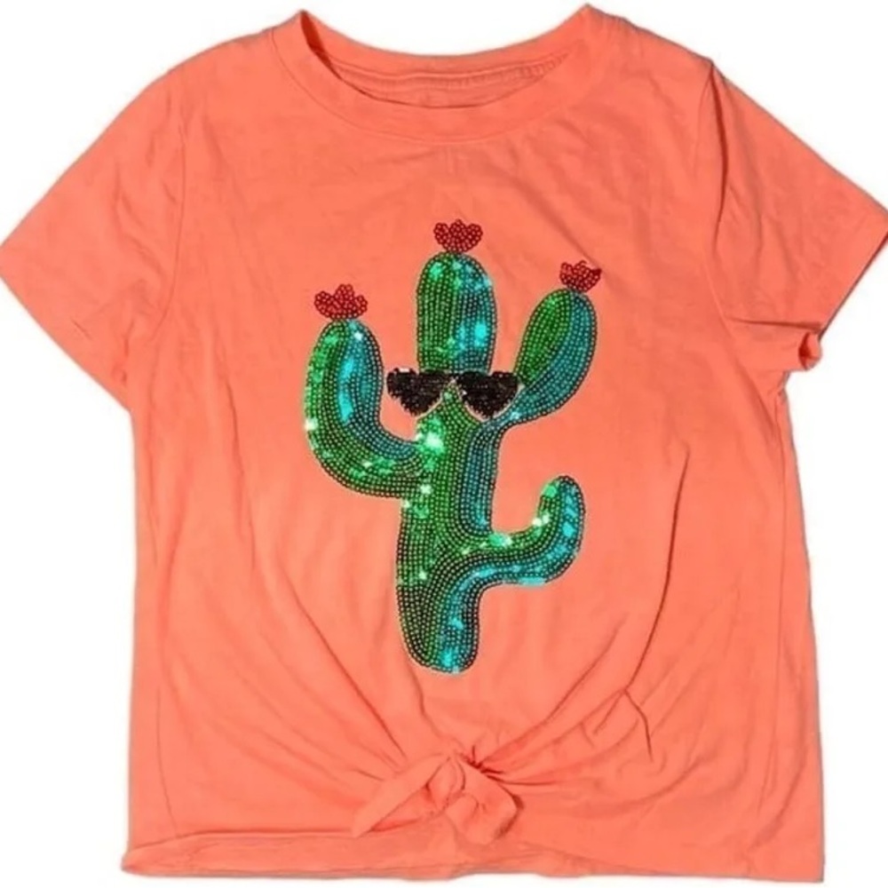 Kids Orange Cactus Sequin T-Shirt